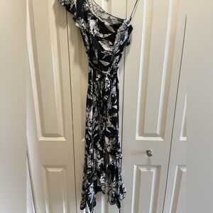 Black & White Floral One-Shoulder Maxi Dress